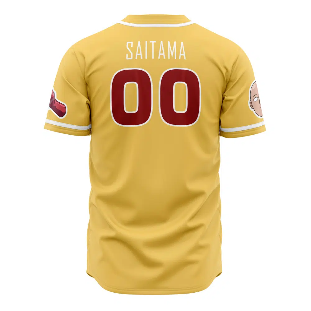 Power Saitama One Punch Man AOP Baseball Jersey BACK Mockup - One Punch Man UK Store